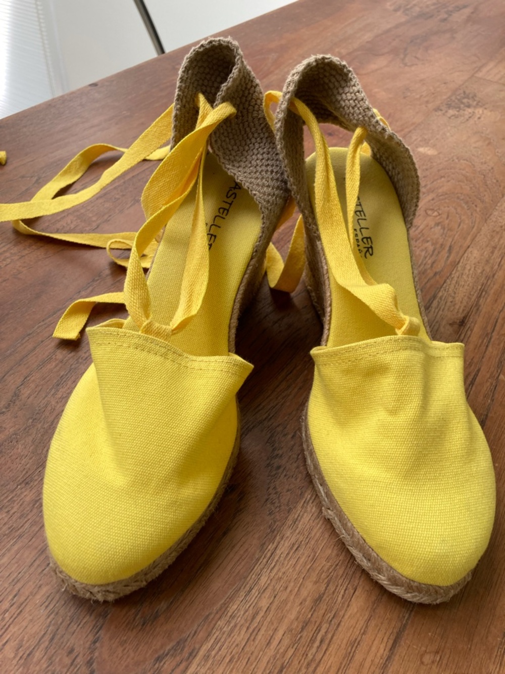 Casteller España wedge platform espadrilles in canary yellow, size 40